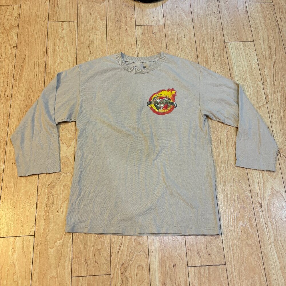 Hypland World Globe Fire Long Sleeve T-Shirt Gray Men's Size Large READ